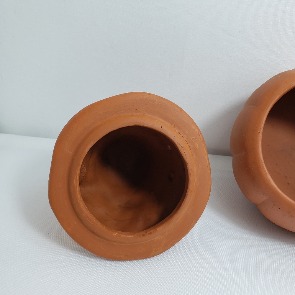 Vintage Terracotta Jack O Lantern Pumpkin Candle Holder With Lid 5"H - Picture 8 of 14